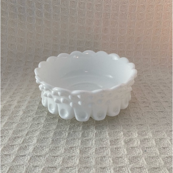 Fenton Dining Vintage Fenton White Milk Glass Hobnail Candynut Dish